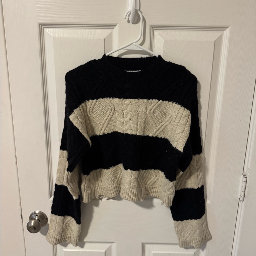 Zara Black and Cream Striped Sweater